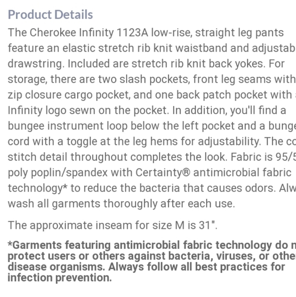 L TALL CHEROKEE INFINITY BLUE LOW RISE STRAIGHT LEG ANTIMICROBIAL STRETCHY PANTS - Picture 10 of 11